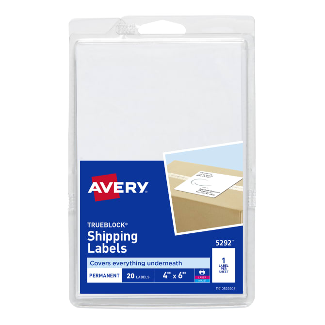 Avery® Shipping Labels, TrueBlock® Technology, Permanent Adhesive, 4