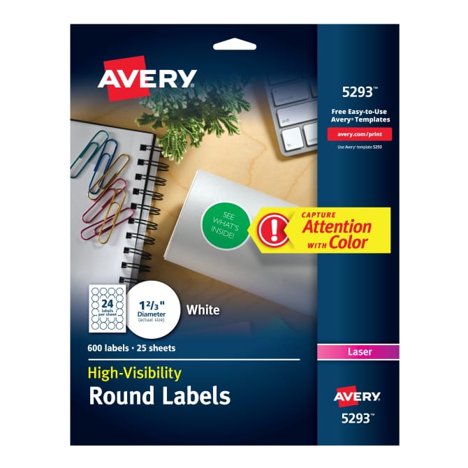 Avery High Visibility Labels Permanent Adhesive 1 2 3 Diameter 600 Labels 5293