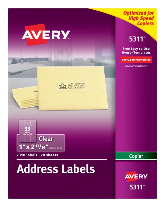Avery® Address Labels for Copiers, Permanent Adhesive, Clear, 1