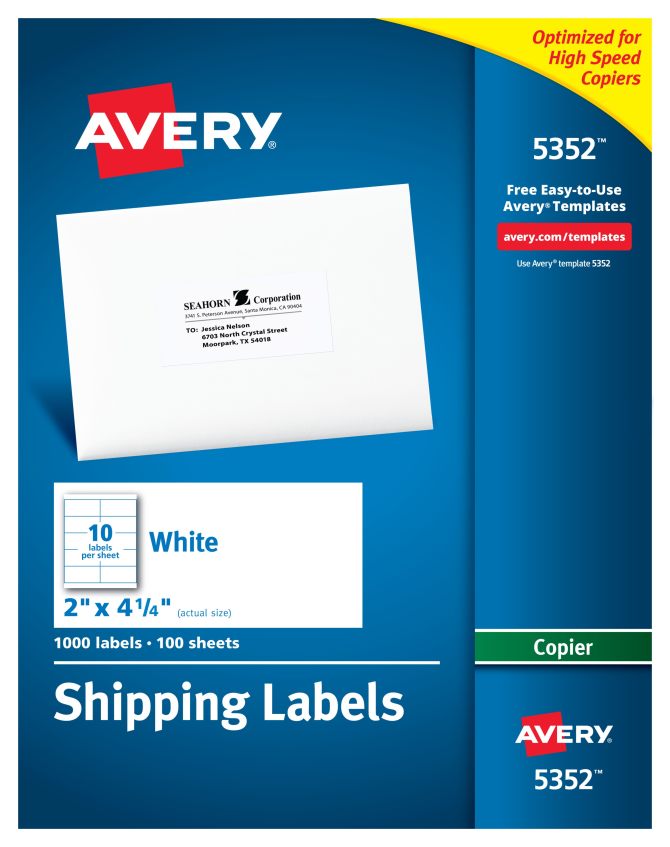 Avery Shipping Labels For Copiers Permanent Adhesive 2 X 4 1 4 1 000 Labels 5352
