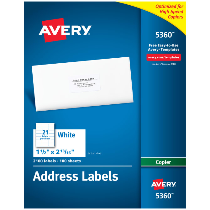 juego información Color rosa Avery Address Labels for Copiers 1-1/2" x 2-13/16"2,100 Labels (5360) |  Avery.com