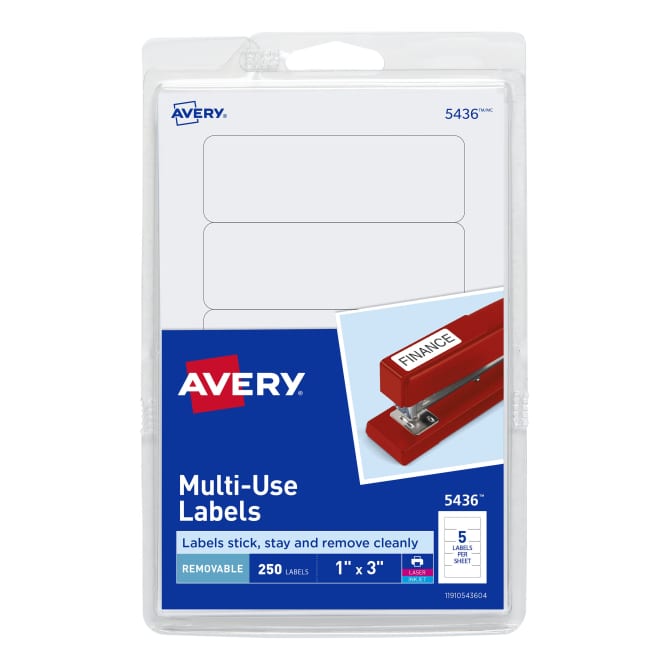 Avery Removable Labels Removable Adhesive 1 X 3 250 Labels 5436