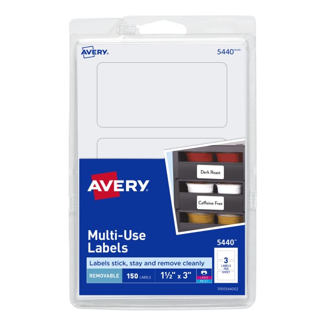 Avery Removable Labels Removable Adhesive 1 1 2 X 3 150 Labels 5440