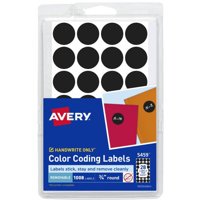 Avery® Color-Coding Removable Labels, 3/4 Inch Round Stickers, Black,  Non-Printable, 1,008 Dot Stickers Total (5459)