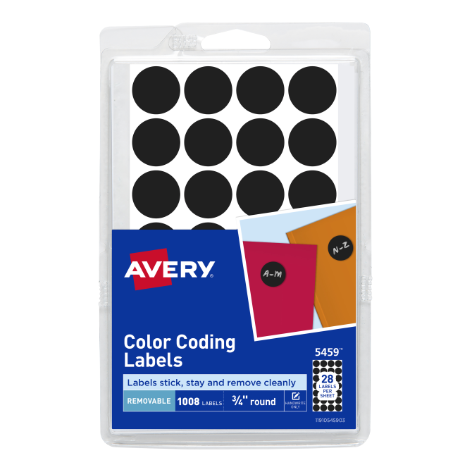 Avery Removable Color Coding Labels Black Handwrite 3 4 Diameter 1 008 Labels 5459