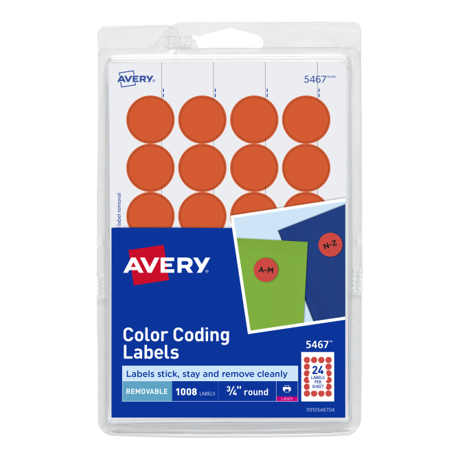 Avery® Color-Coding Removable Labels, 1/2 x 3/4 , Assorted Neon Colors,  Non-Printable, 525 Blank Labels Total (6721) - Avery® Removable Labels,  1/2 x 3/4 , Neon, 525 Total (6721)