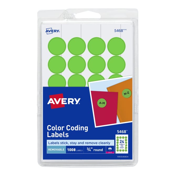 Avery Removable Color Coding Labels Removable Adhesive 3 4 Diameter Neon Green 1 008 5468