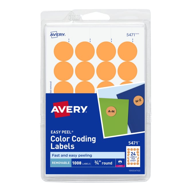 Avery® Removable Color-Coding Labels, Removable Adhesive, Neon Orange, 3/4