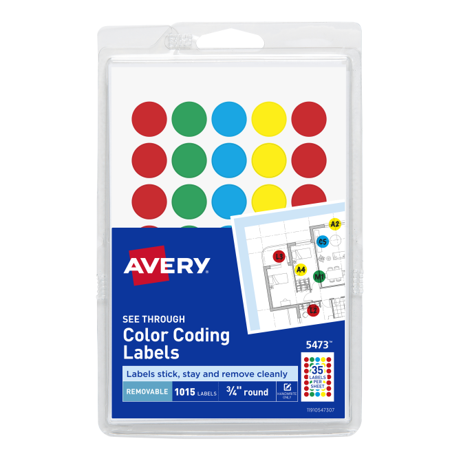 Avery Removable See Through Color Dots Handwrite Only 3 4 Diameter 1 000 Labels 5473