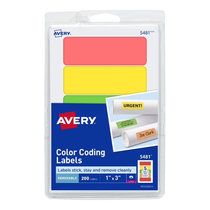 Avery® Removable Color-Coding Labels, Removable Adhesive, Assorted Neon  Colors, 1