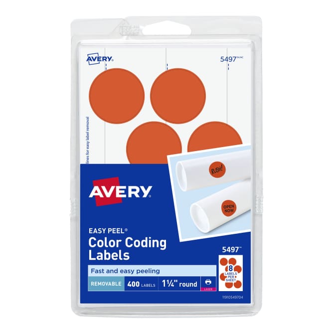Avery® Removable Color-Coding Labels, Removable Adhesive, Neon Red, 1-1/4