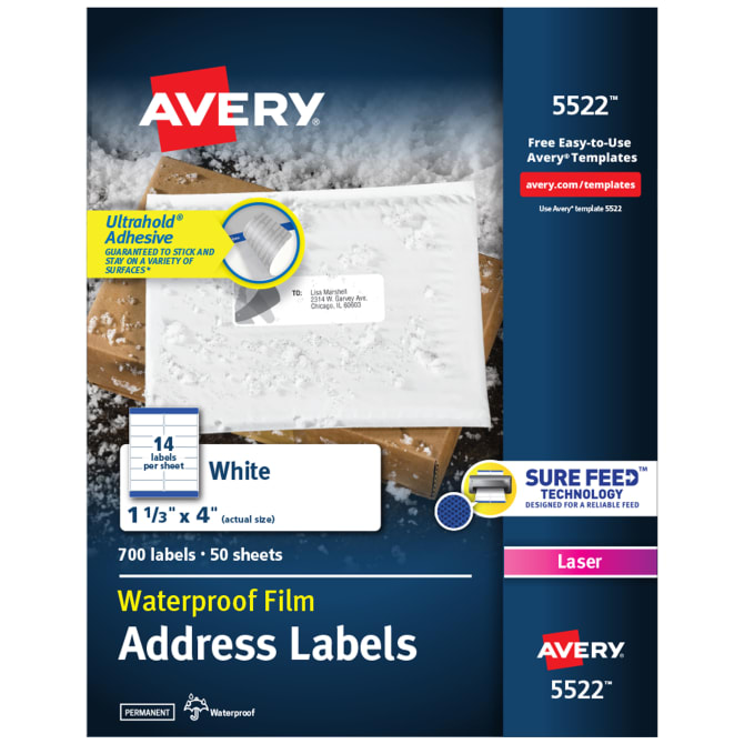 Laser Printers Permanent Adhesive TrueBlock Avery Shipping Address Labels 3-1//2 x 5 5-Pack 5168 2,000 Labels