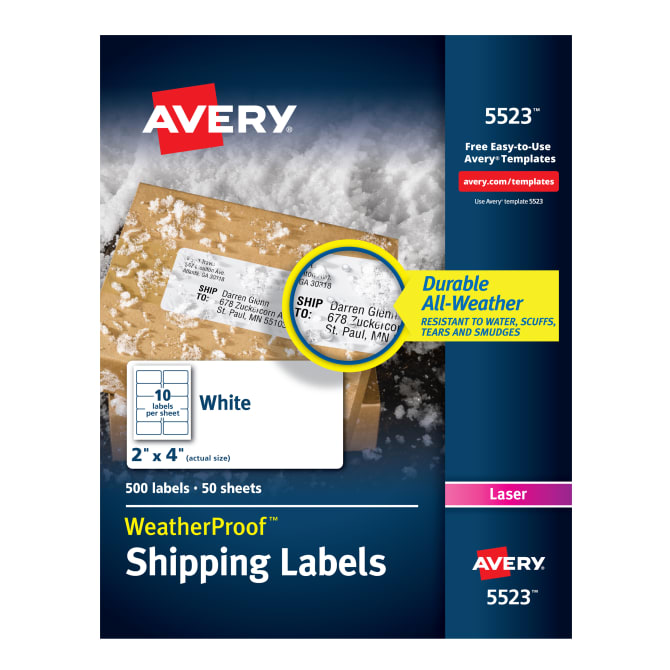 Avery Weatherproof Mailing Labels Trueblock Technology Permanent Adhesive 2 X 4 500 Labels 5523