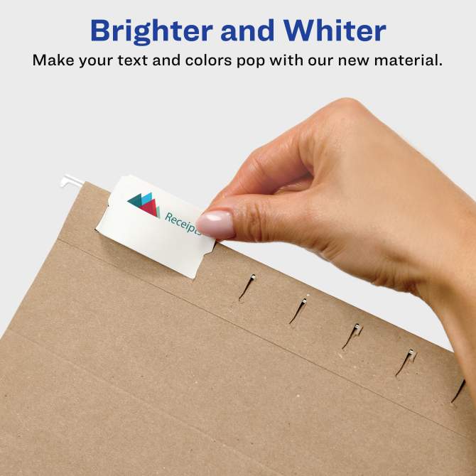 Avery® Printable Hanging File Folder Tabs, 1/5 Cut, White, 90 ...