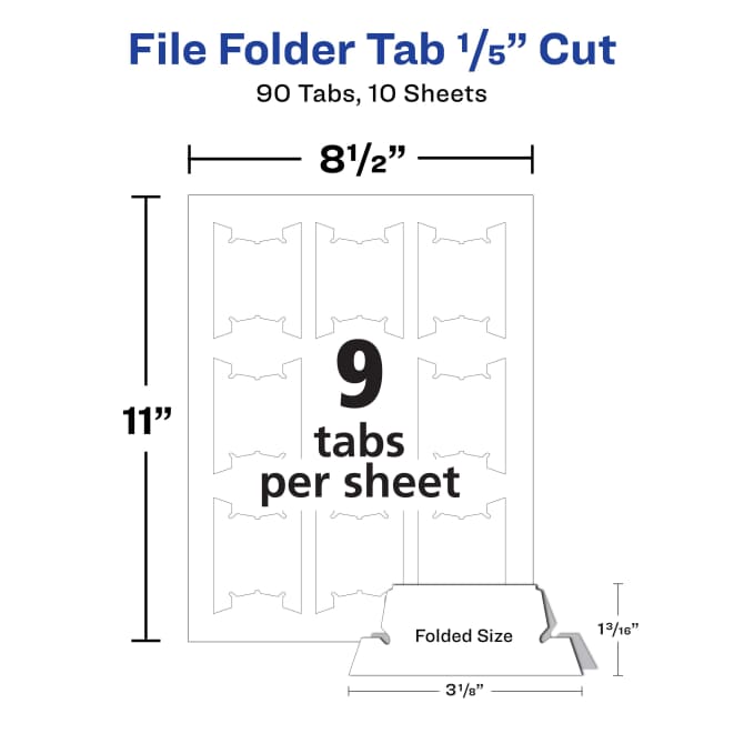 Avery® Printable Hanging File Folder Tabs, 1/5 Cut, White, 90 ...