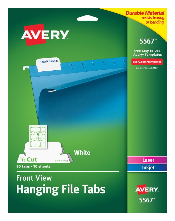 Avery Hanging File Tabs Permanent Adhesive 1 5 Cut 90 Tabs 5567