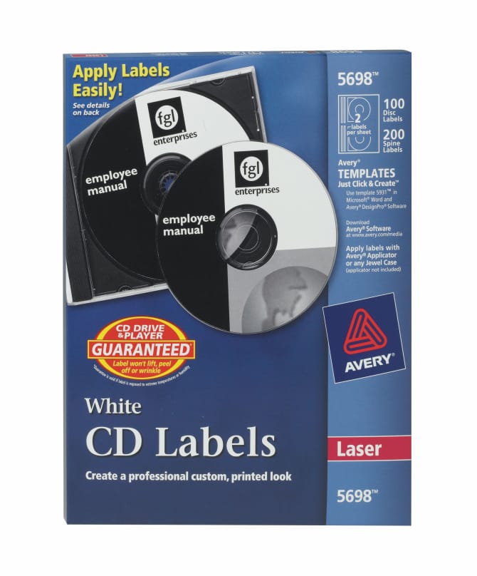 Avery Cd Labels 100 Disc Labels And 200 Spine Labels 5698