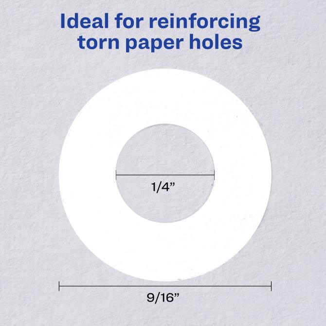 0.5625 Circle Hole Reinforcement Labels, 1 Sheet, Removable White Matte