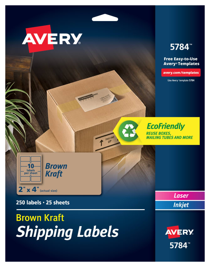 Avery® Shipping Labels, Permanent Adhesive, Kraft Brown, 2