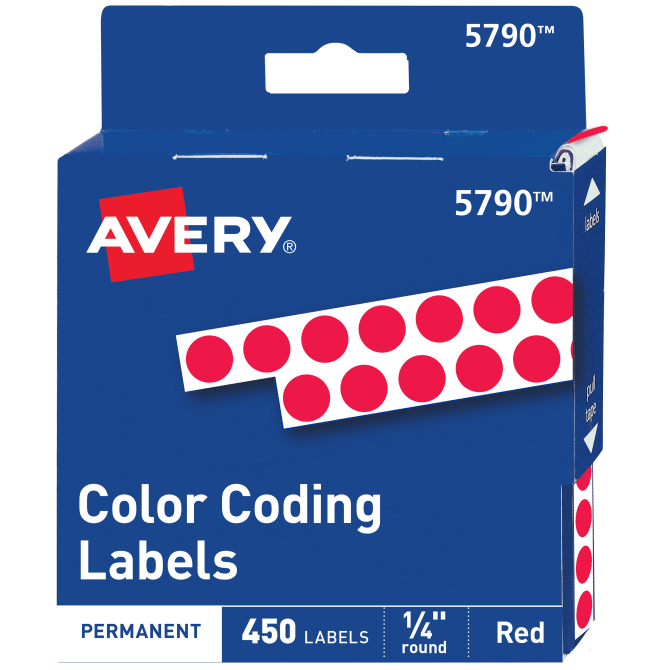 Avery® Color-Coding Removable Labels, 1/4 Inch Round Stickers, Red,  Non-Printable, 450 Dot Stickers Total (5790)