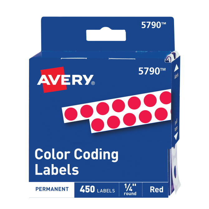 Avery® Color-Coding Removable Labels, 1/4 Inch Round Stickers, Red,  Non-Printable, 450 Dot Stickers Total (5790)