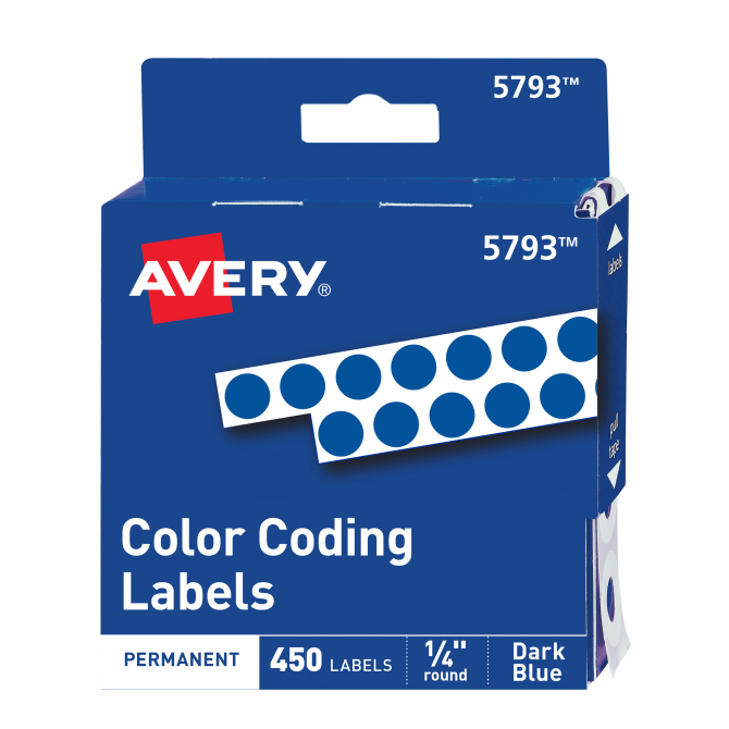 Avery® Color-Coding Removable Labels, 1/4 Inch Round Stickers, Dark Blue,  Non-Printable, 450 Dot Stickers Total (5793)