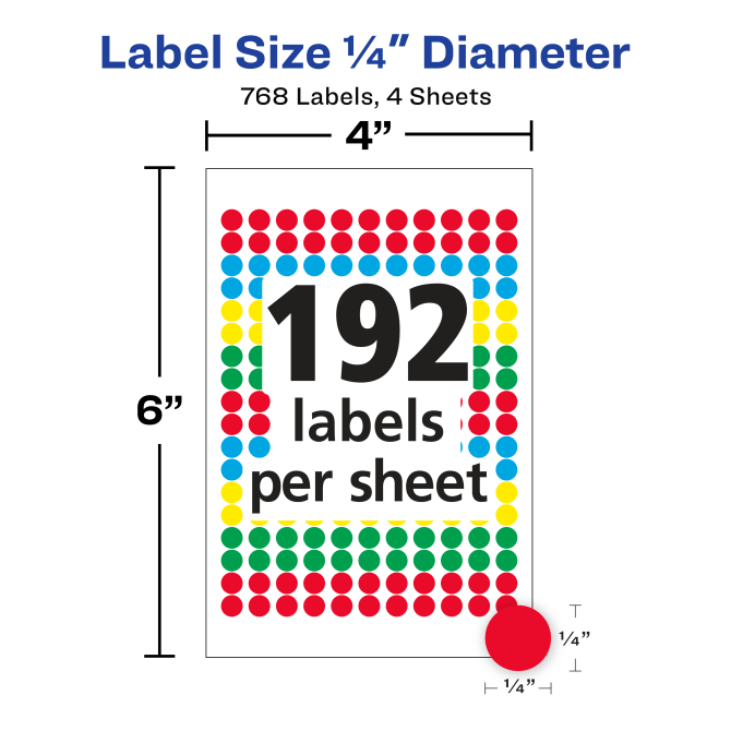 Avery® See-Through Color-Coding Removable Labels, 1/4 Diameter, Assorted  Colors, Non-Printable, 864 Total (5796)
