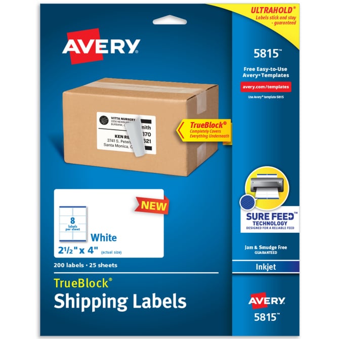 Avery® TrueBlock® Shipping Labels with Sure Feed™, 2-1/2