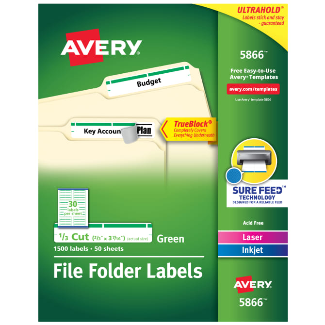 Avery File Folder Labels Green 1 500