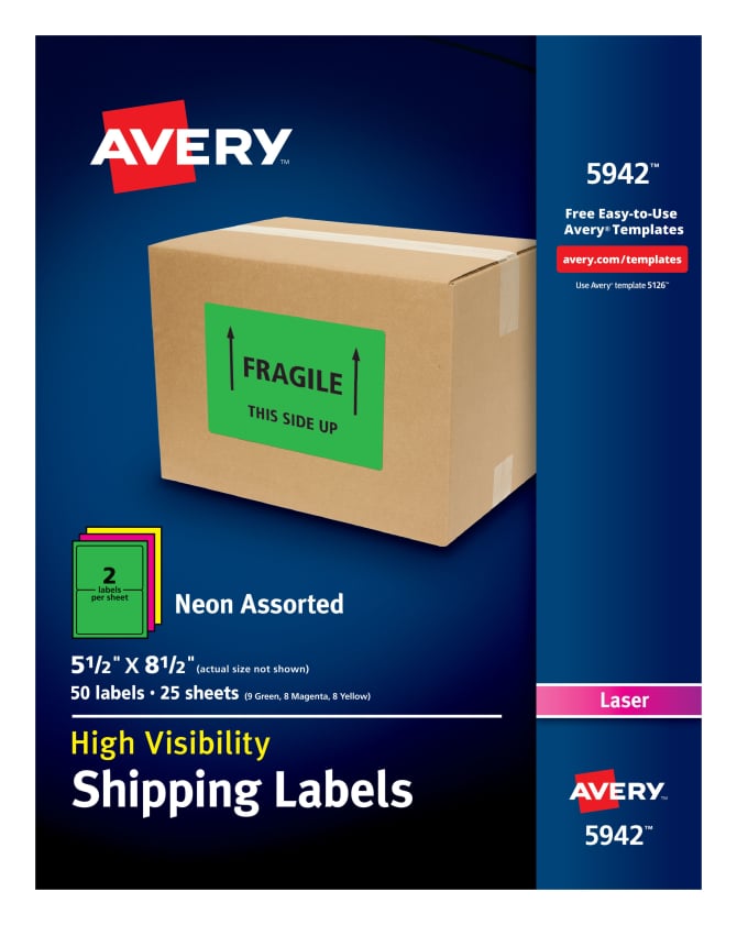 Avery High-Visibility Shipping Labels Neon Green 50 Labels ...
