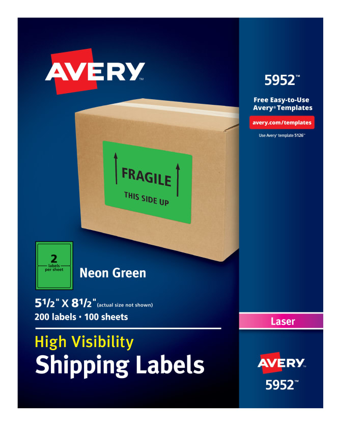 Rectangle Laser Labels/Stickers Fluorescent Green, 2 5/8 x 1 3000 Labels Per Case