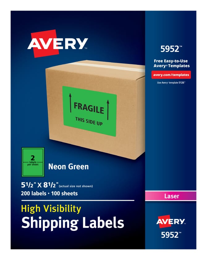 Avery High-Visibility Shipping Labels Neon Green 200 Labels ...