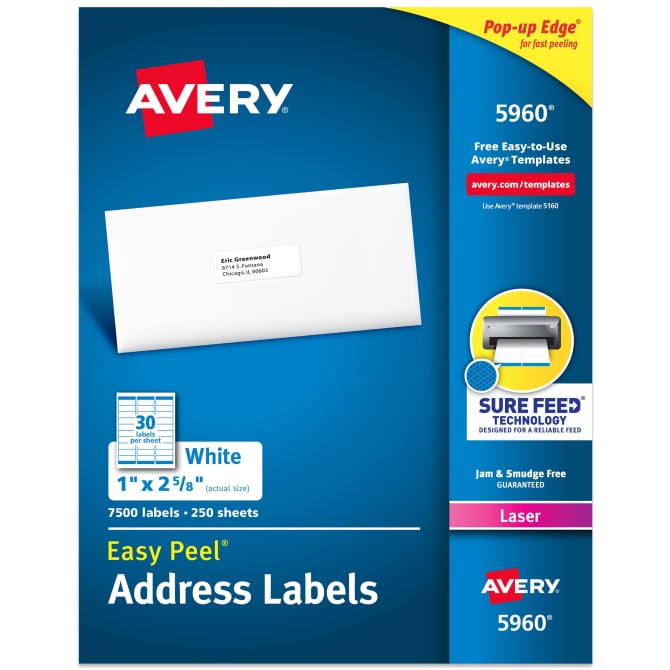 Avery Easy Peel Address Labels 1 X 2 5 8 500 Labels 5960 Avery Com