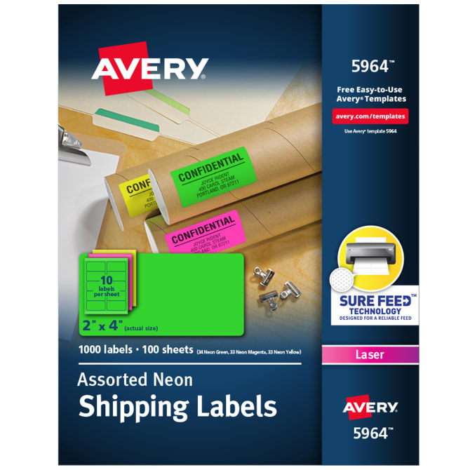 Avery High-Visibility Shipping Labels Assorted Neon Colors ...