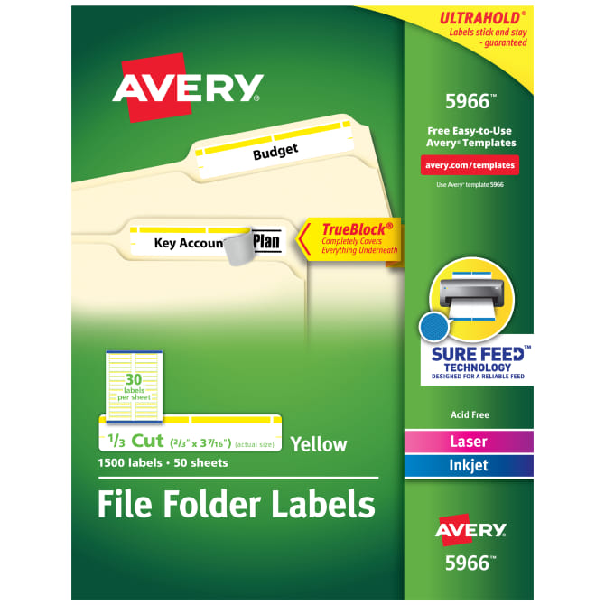 1/3 Cut Avery Removable File Folder Labels Assorted Pack of 252 5235 