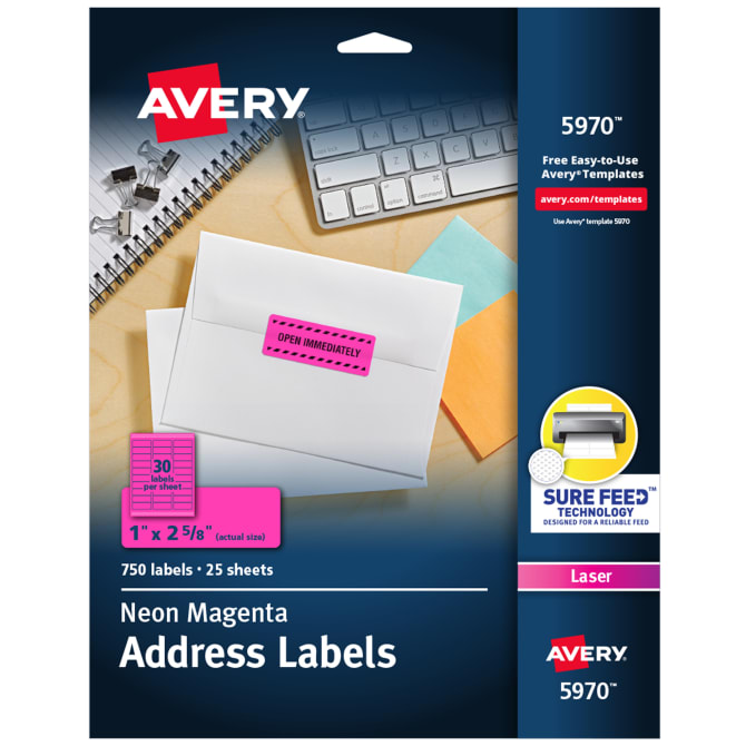 Avery® Neon Address Labels with Sure Feed™ for Laser Printers, 1