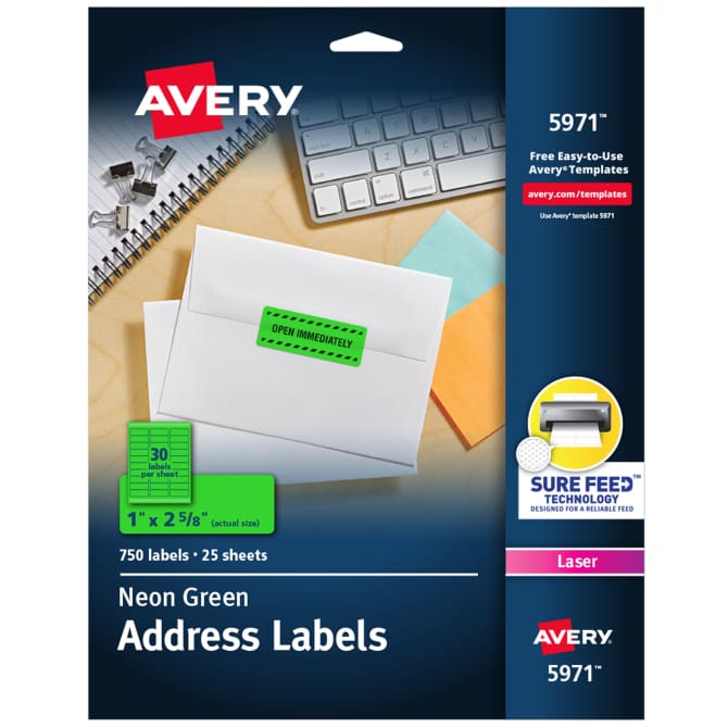 Avery® Neon Address Labels with Sure Feed™ for Laser Printers, 1