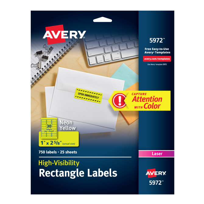 Avery High Visibility Labels Permanent Adhesive Neon Yellow 1 X 2 5 8 750 Labels 5972