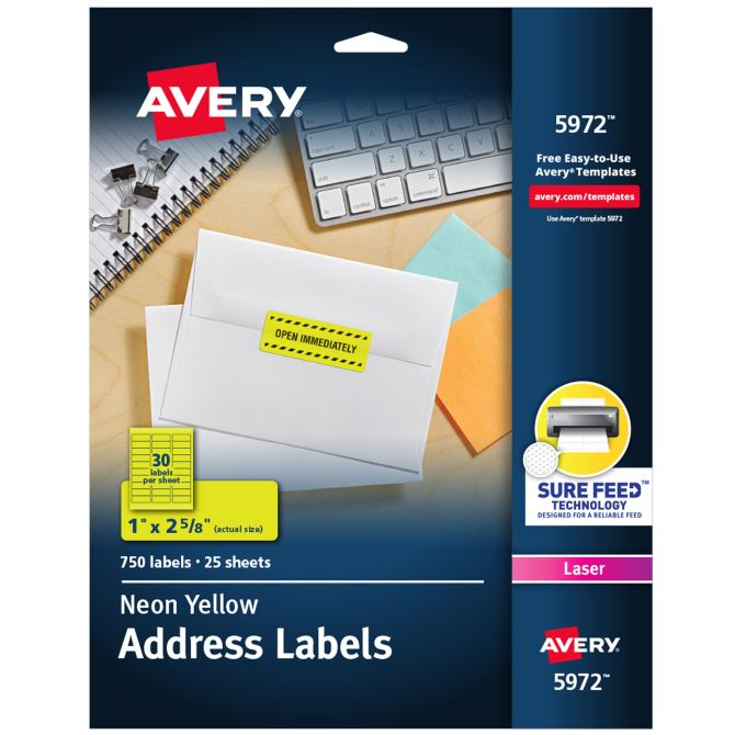 Avery High Visibility Labels Neon Yellow 750 Labels 5972 Avery Com