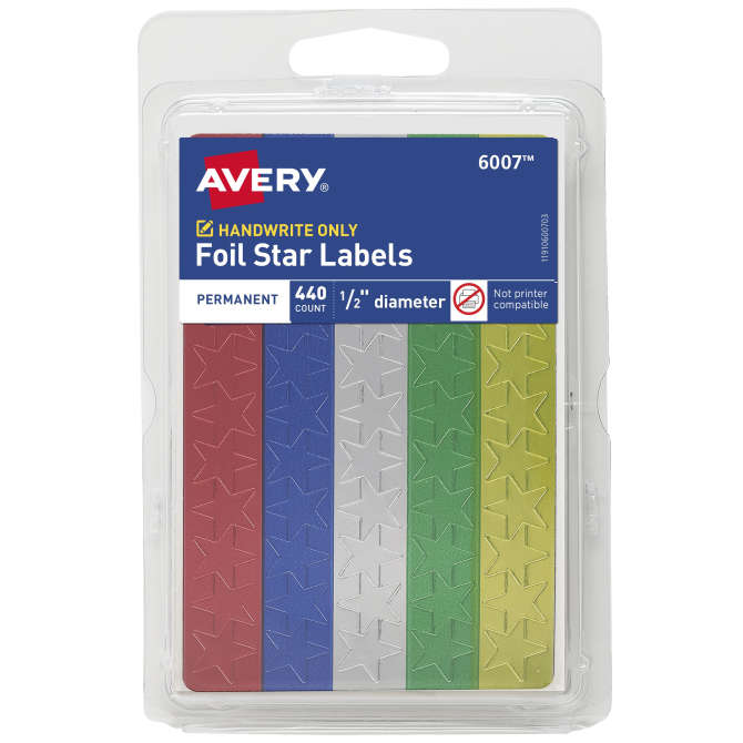 Avery® Foil Star Labels, 1/2