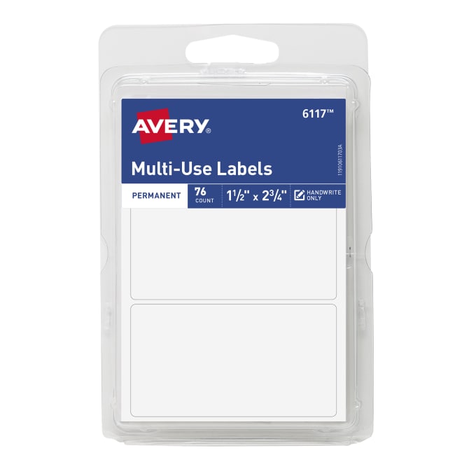 Avery 6117 All Purpose Labels 1½" × 2¾" White New 76 Labels Each Pack 6 Pack 