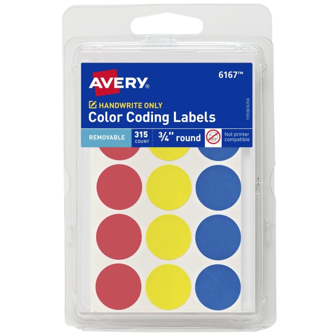 Avery® Color-Coding Removable Labels, 3/4