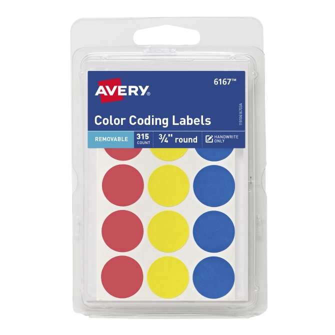 Avery Removable Color Coding Labels Removable Adhesive Assorted Colors Handwrite 3 4 315 Labels 6167