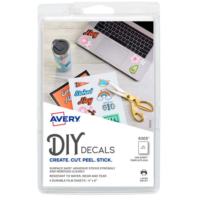 Avery Surface Safe Printable Decal Stickers Removable Adhesive 4 X 6 Water Tear Resistant 4 Labels 6305