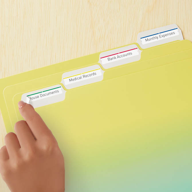 File Folder Labels with Sure Feed™, 2/3” x 3-7/16”, 750 Printable Labels,  Removable Adhesive, Assorted Colors (6466)
