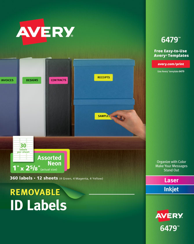 Avery® Removable Labels, Removable Adhesive, 1 x 2-5/8, Assorted Neon  Colors, 360 Labels (6479)