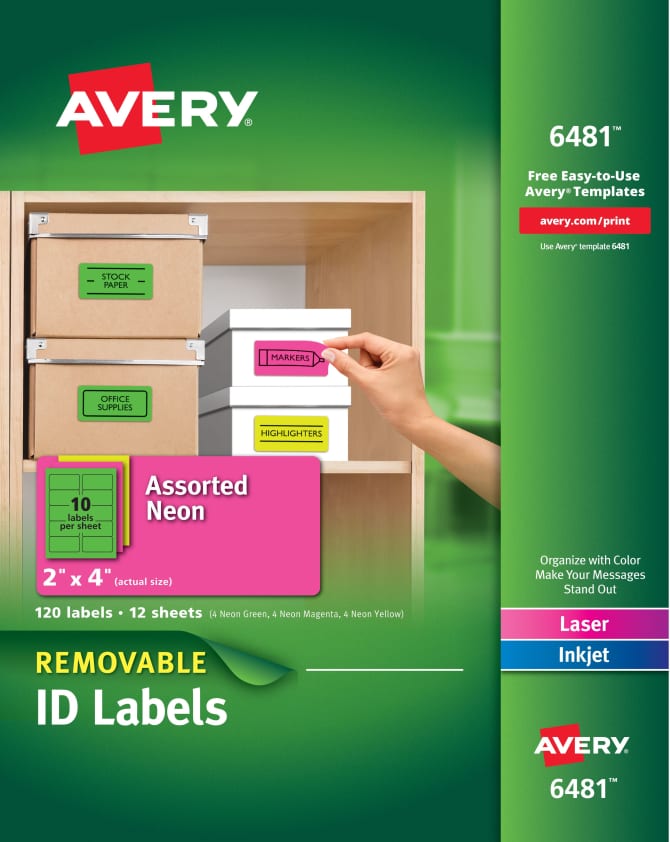 Avery® Removable Multipurpose Labels, Removable Adhesive, Assorted Neon  Colors, 2
