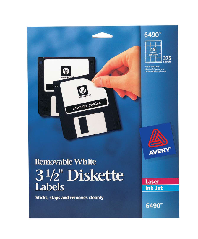 Avery Removable Diskette Labels Removable Adhesive 2 11 16 X 2 Label 375 Labels 6490