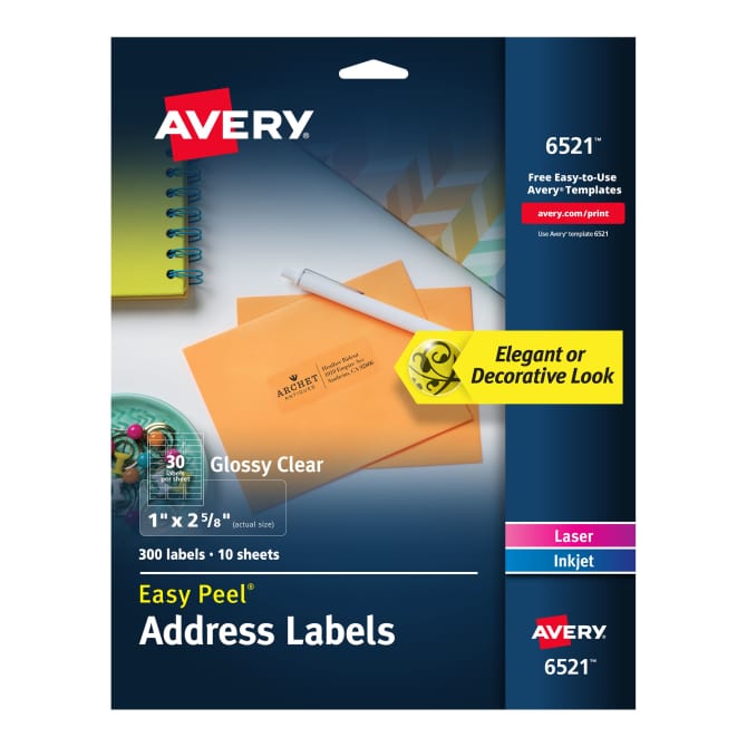 Avery Glossy Clear Easy Peel Address Labels Pack Of 300 6521 Avery Com