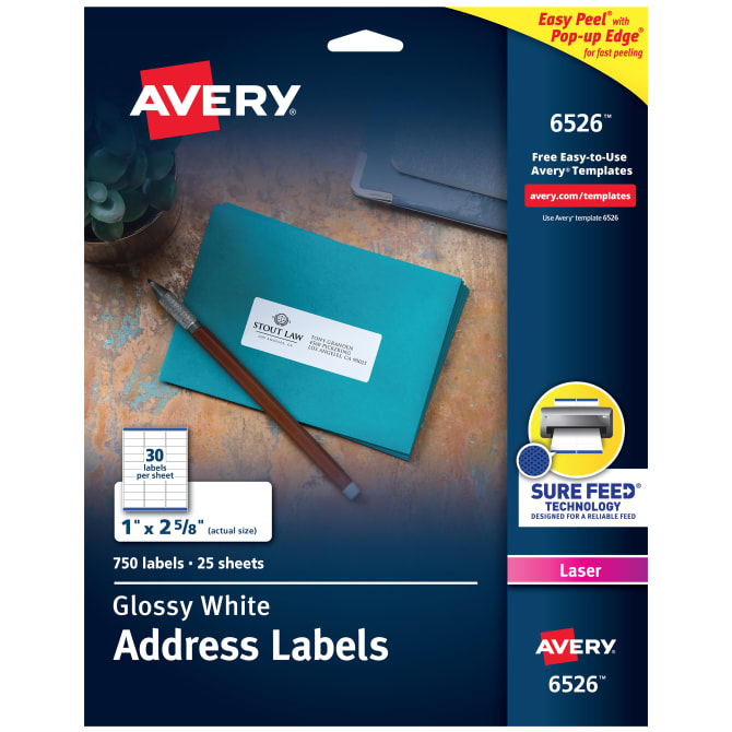 Avery® Address Labels, Glossy White, 1" x 2-5/8", Permanent, Laser, 750  Total (6526) | Avery.com